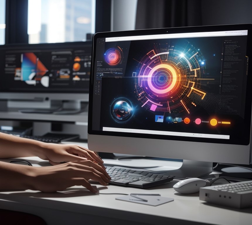 DreamShaper v7 designer creating a website on a computer visib 2