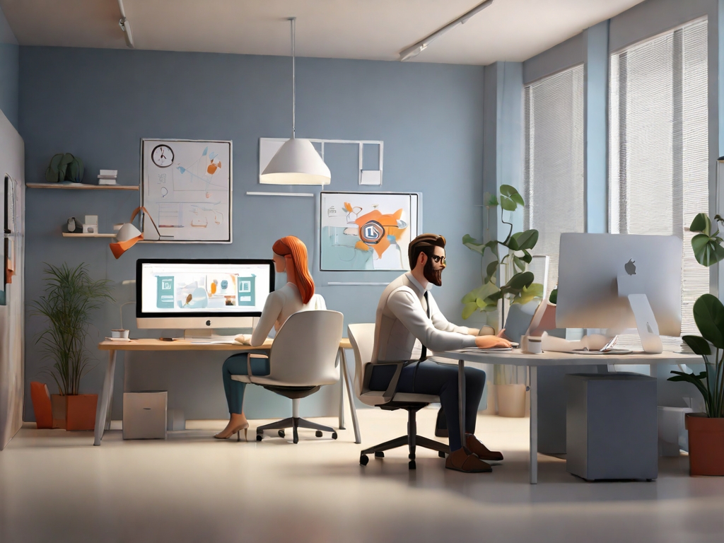 Default Create an illustration depicting an office scene of a 0 1