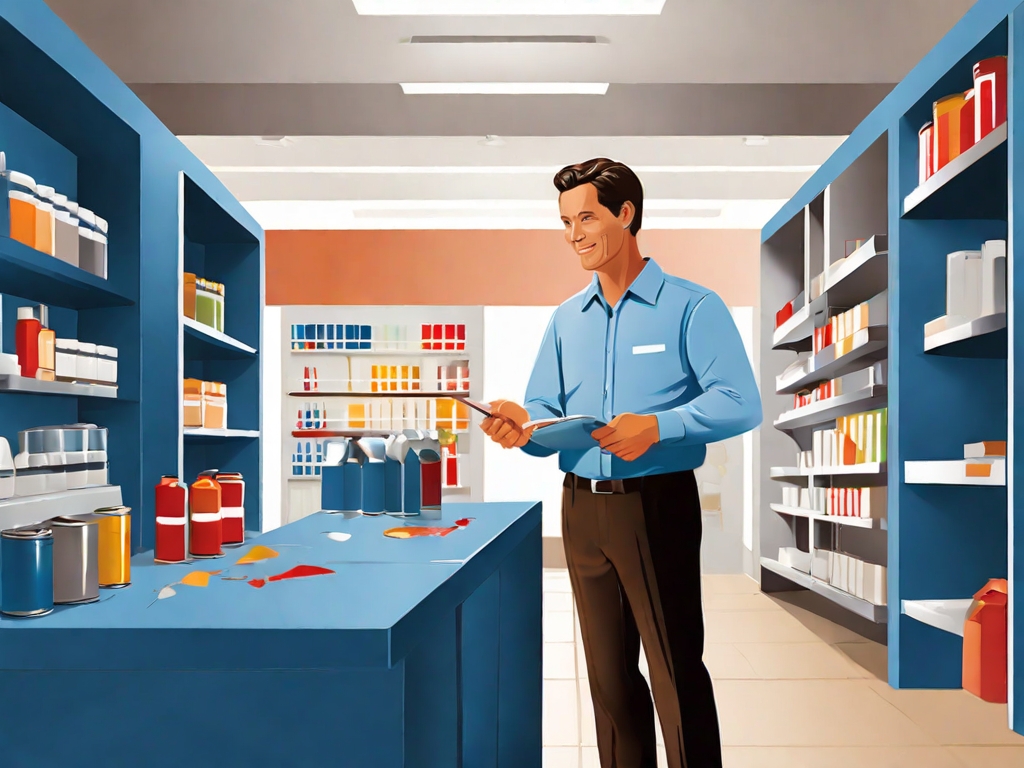 Default Vector illustration showing a salesman in a wall paint 1