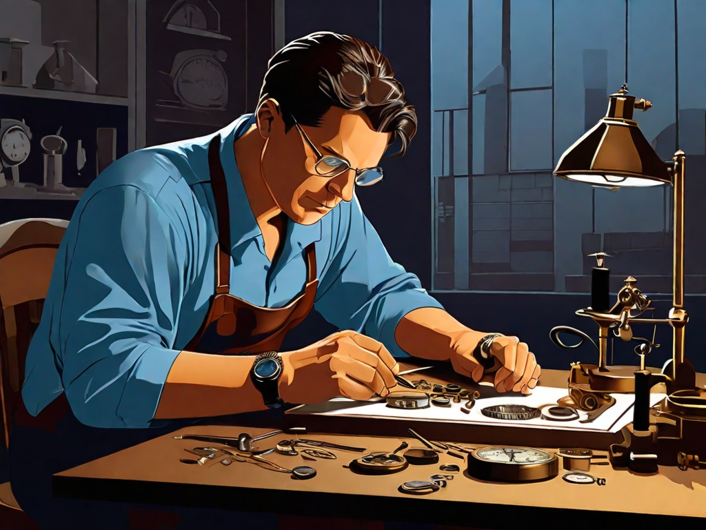 Default Vector illustration showing a watchmaker at work The d 0