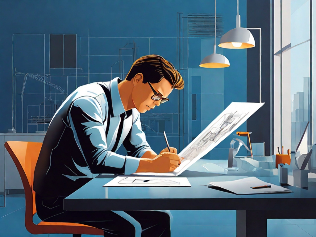 Default Vector illustration showing an architect working on a 3