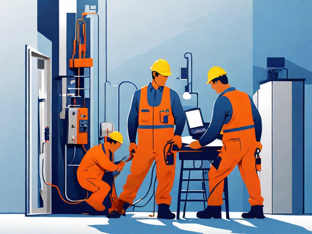Default Vector illustration showing electrical installers The 2