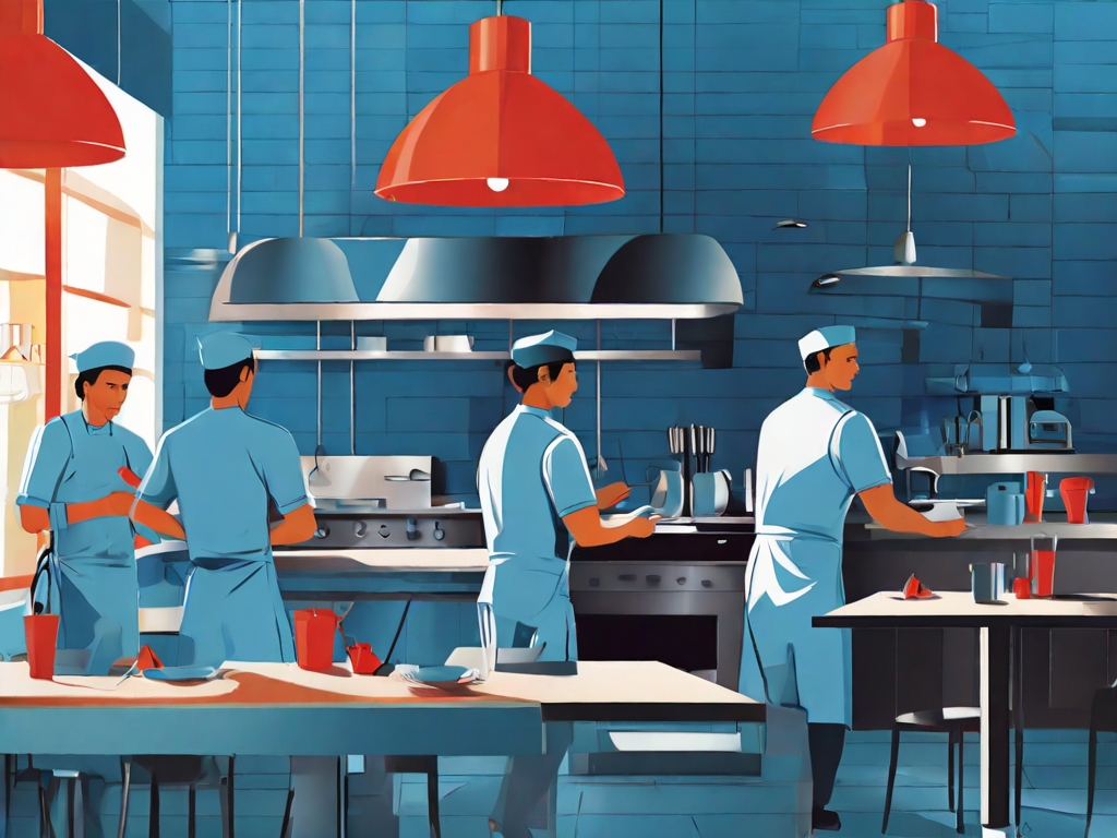 Default Vector illustration showing kitchen workers in a resta 0