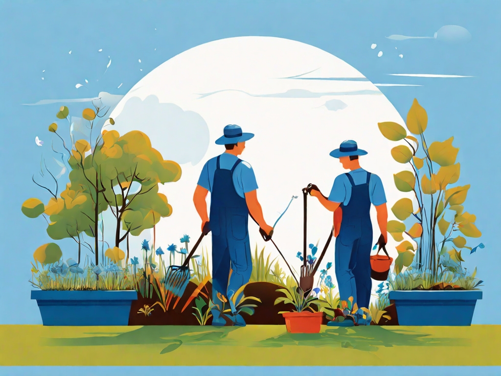 Default Vector illustration showing two gardeners at work The 1